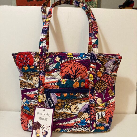 VERA BRADLEY Small Vera Tote Bag Fall for Peanuts Orange Multicolor Cotton - Picture 2 of 7